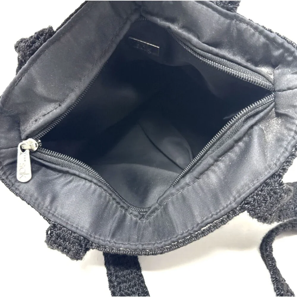 The Sak Crochet Hobo Bucket Bag Black Double Shoulder Strap Boho Euro Summer